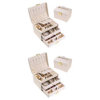 2 pc Travel Jewelry Box, Small Jewelry Organizer Case Storage Display Holder 6.6"x 3.7"x 2.3"
