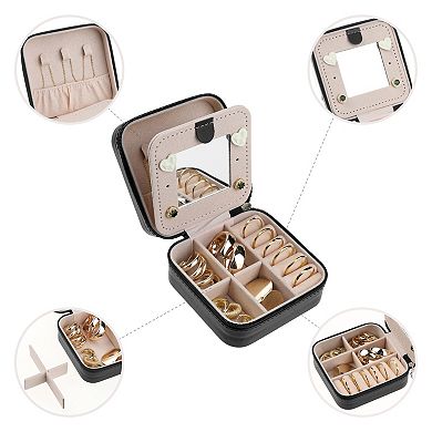 2 Pcs Jewelry Box, Small Jewelry Case With Mirror, 2 Layer Mini Jewelry Organizer 3.9"x 3.9"x 2"
