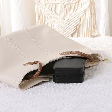 2 Pcs Jewelry Box, Small Jewelry Case With Mirror, 2 Layer Mini Jewelry Organizer 3.9"x 3.9"x 2"