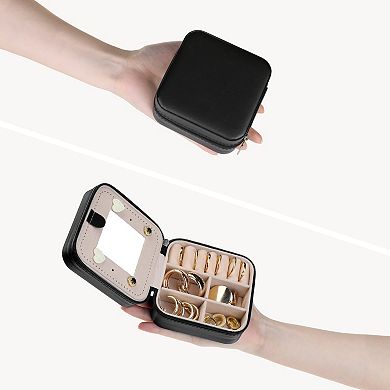 2 Pcs Jewelry Box, Small Jewelry Case With Mirror, 2 Layer Mini Jewelry Organizer 3.9"x 3.9"x 2"