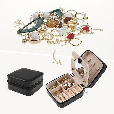 2 Pcs Jewelry Box, Small Jewelry Case With Mirror, 2 Layer Mini Jewelry Organizer 3.9"x 3.9"x 2"