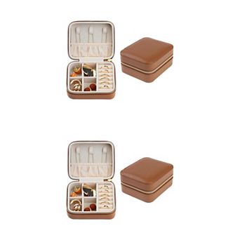 2 pc Travel Jewelry Box's Birthday Gifts, Small Pu Leather Jewelry Organizer Case 4.3"x 4.3"x 2"