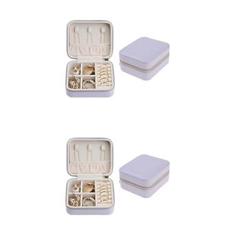 2 pc Travel Jewelry Box's Birthday Gifts, Small Pu Leather Jewelry Organizer Case 4.3"x 4.3"x 2"