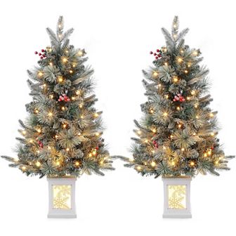 3FT Artificial Mini Christmas Tree with 78 pc 8 Mode Warm White Light Beads, 2 pc