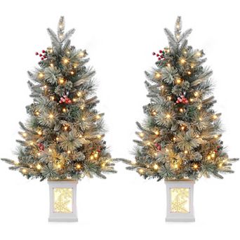3FT Artificial Mini Christmas Tree with 78 pc 8 Mode Warm White Light Beads, 2 pc