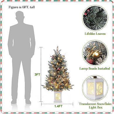 3FT Artificial Mini Christmas Tree with 78PCS 8 Mode Warm White Light Beads, 2PCS