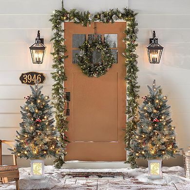 3FT Artificial Mini Christmas Tree with 78PCS 8 Mode Warm White Light Beads, 2PCS