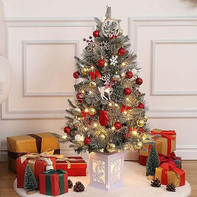 3FT Artificial Mini Christmas Tree with 78PCS 8 Mode Warm White Light Beads, 2PCS