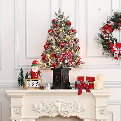 3ft Small Pre-Lit Artificial Christmas Tree with 78 Led Lights, Snow Flocked Xmas Tree