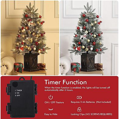 3ft Small Pre-Lit Artificial Christmas Tree with 78 Led Lights, Snow Flocked Xmas Tree