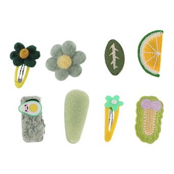 Cute Flowers Hair Clips Hairdo Clips For Girls For Children Yellow Green 8 pc