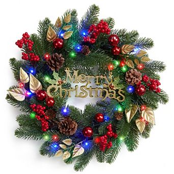 Front Door Christmas Wreaths, Pre-Lit Christmas Wreath, Perfect for Window Indoor Outdoor