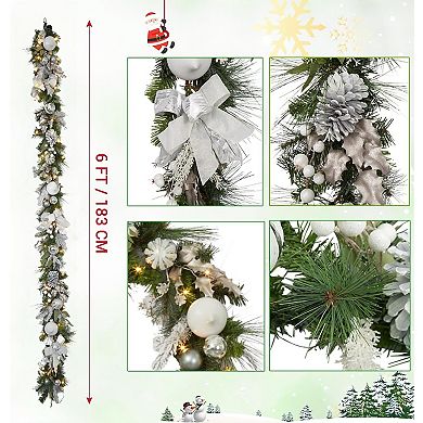 Prelit Christmas Garland for Mantle, for Fireplace Front Door Stairs Railing Indoor Outdoor Decor
