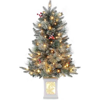 3FT Artificial Mini Christmas Tree with Snowflake Light Box Base with 78 pc 8 Mode Warm White Light