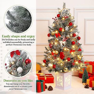 3FT Artificial Mini Christmas Tree with Snowflake Light Box Base with 78PCS 8 Mode Warm White Light