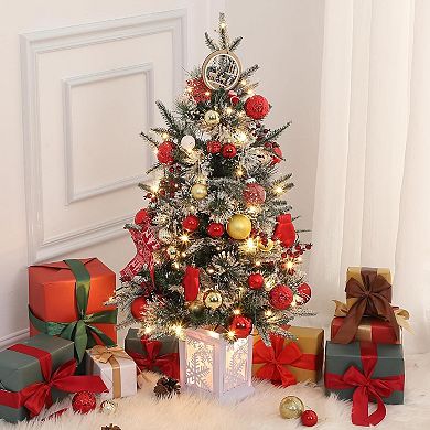 3FT Artificial Mini Christmas Tree with Snowflake Light Box Base with 78PCS 8 Mode Warm White Light