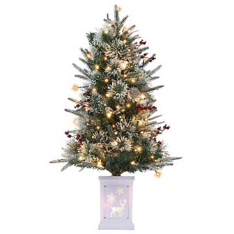 3 Ft Pre-Lit Christmas Tree, Artificial Christmas Trees with Lighting Elk Base, with 70 LED Lights