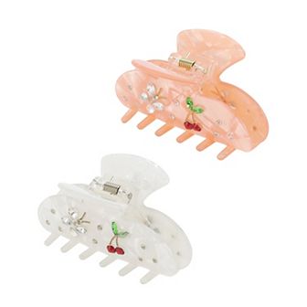 2 pc Butterfly Cherry Hair Claw Clips With Cherry Butterfly Decoration, Pink White