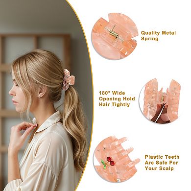 2 Pcs Butterfly Cherry Hair Claw Clips With Cherry Butterfly Decoration, Pink White