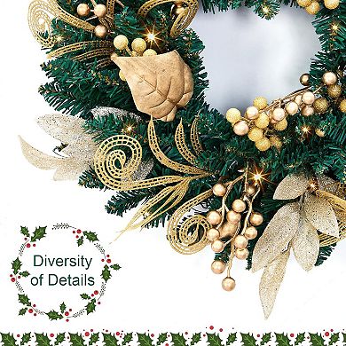 Christmas Wreath, Pre-Lit Battery Powered Xmas Wreath for Front Door