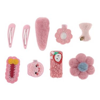 Fashion Cute Flowers Hair Clips Hairdo Clips For Girls For Children Pink 9 pc