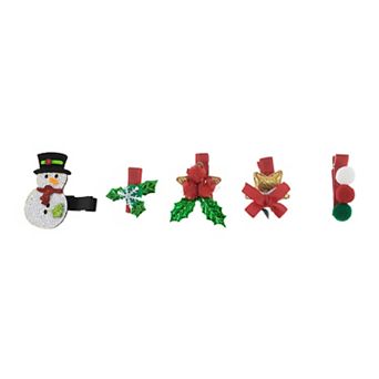 Snowman Style Hair Clips Hairdo Clips For Girls For Children Red Green 5 pc