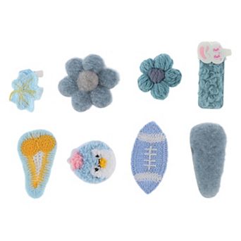 Fashion Cute Flowers Hair Clips Hairdo Clips For Girls For Children Blue 8 pc