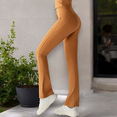 Women's High-Waisted Flare Leg Yoga Pants with Drawstring Waist