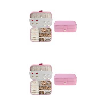 2 pc Travel Jewelry Box For Women, Portable Leather Jewelry Organizer Case 16x11x5cm