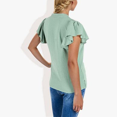 Women's Short Sleeve V-neck Blouse With Ruffle Sleeves