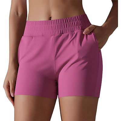 Women s High Waist Athletic Shorts with Elastic Waistband and Side Pockets