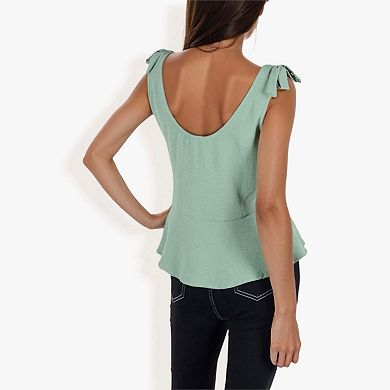 Women's Sleeveless Peplum Top With Bow Shoulder Ties
