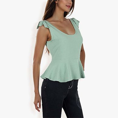 Women's Sleeveless Peplum Top With Bow Shoulder Ties