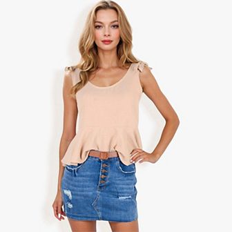 Women's Sleeveless Peplum Top With Bow Shoulder Ties
