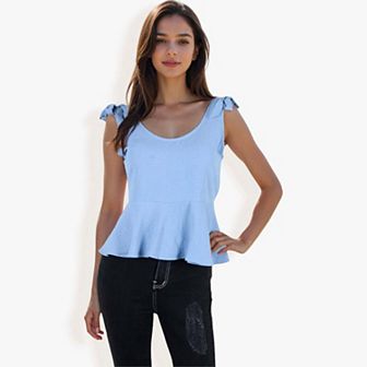 Women's Sleeveless Peplum Top With Bow Shoulder Ties