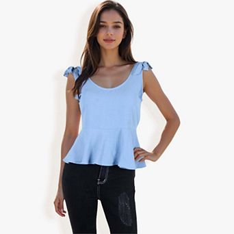 Women's Sleeveless Peplum Top With Bow Shoulder Ties