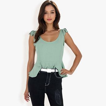 Women's Sleeveless Peplum Top With Bow Shoulder Ties