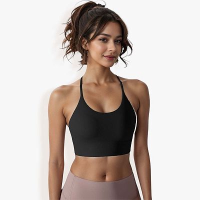 Women's Strappy Back Sports Bra with Scoop Neckline and Padded