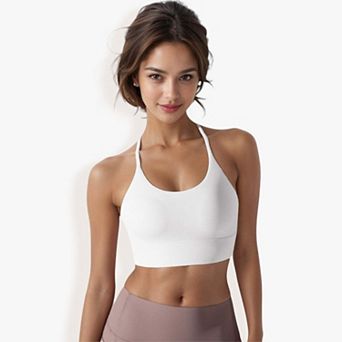 Women's Strappy Back Sports Bra with Scoop Neckline and Padded Support