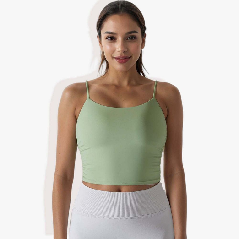 Women's Spaghetti Strap Sports Crop Top with Ruched Detailing and