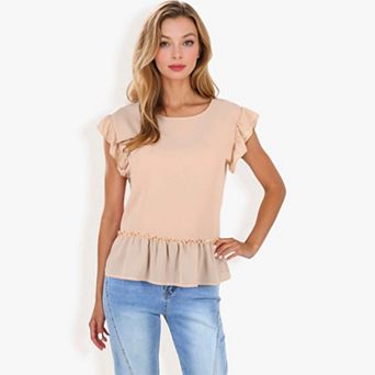 Women's Ruffle Sleeve Peplum Top With Gathered Waist Detail
