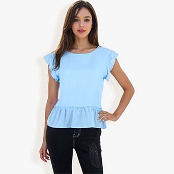 Women's Ruffle Sleeve Peplum Top With Gathered Waist Detail