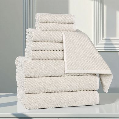 SUPERIOR 9-Piece Amelia Cotton Blend Medium Weight Diagonal Stripes Towel Set