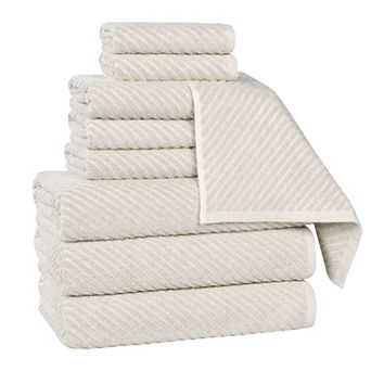 SUPERIOR 9 pc Amelia Cotton Blend Medium Weight Diagonal Stripes Towel Set