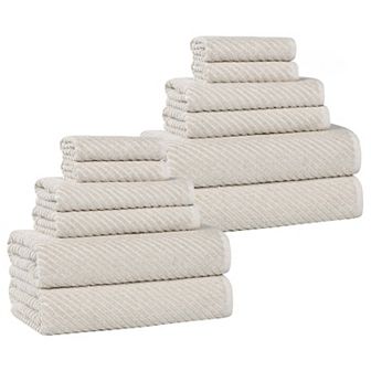 SUPERIOR 12 pc Amelia Cotton Blend Medium Weight Diagonal Stripes Towel Set