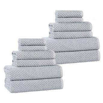 SUPERIOR 12 pc Amelia Cotton Blend Medium Weight Diagonal Stripes Towel Set