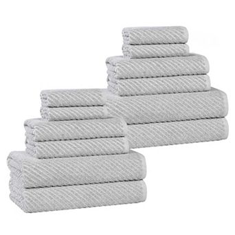 SUPERIOR 12 pc Amelia Cotton Blend Medium Weight Diagonal Stripes Towel Set