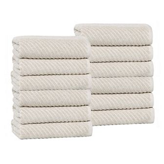 SUPERIOR 12 pc Amelia Diagonal Stripes Face Towel or Washcloth Set
