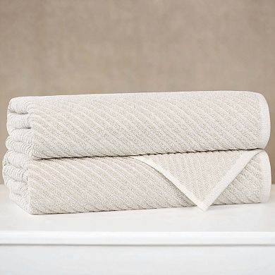SUPERIOR 2-Piece Amelia Cotton Blend Diagonal Stripes Bath Towel Set