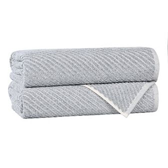SUPERIOR 2 pc Amelia Cotton Blend Diagonal Stripes Bath Towel Set